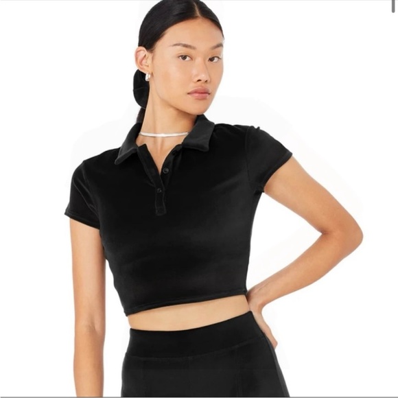 ALO Yoga Velour Choice Crop Top in Black Size Small - Picture 1 of 4